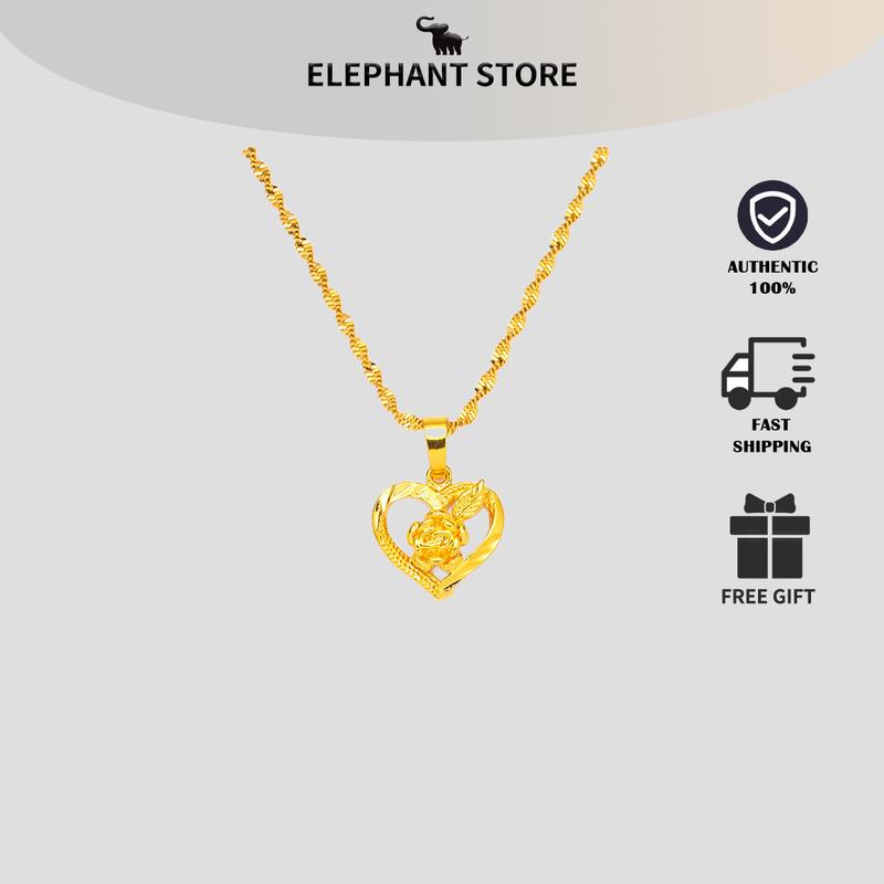 【Elephant Store Mặt Dây Chuyền Nữ, Đồng Thau Mạ Vàng, Mặt Dây Chuyền Tình Yêu, Vòng Cổ Vàng Phù Sa, Vàng Giả, Mặt Dây Chuyền Đồng Tiền Xu Châu Âu, Mạ Vàng, Mặt Dây Chuyền Hoa Hồng, Thời Trang, Thích Hợp Cho Mẹ Trang Sức Chain Women Jewelry Titan