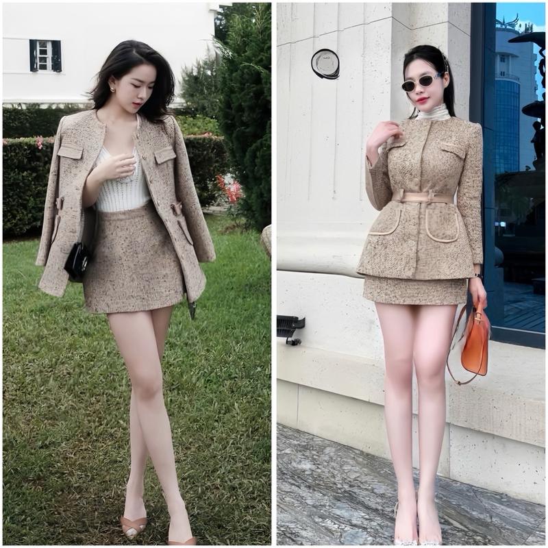  B91 - Set Váy Dạ Mix Áo Tay Dài Kèm Đai  Set 3 Chi Tiết - LYNA 