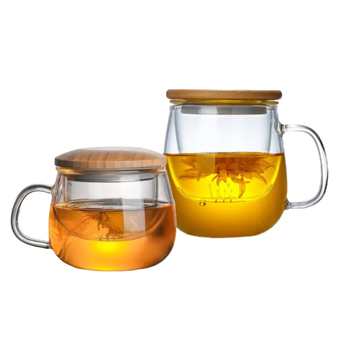 Gelas Saringan Rempah Herbal Gelas Cangkir Teh Cup Mug With Infuser Filter Kaca Penutup Kayu Wadah Water Tea