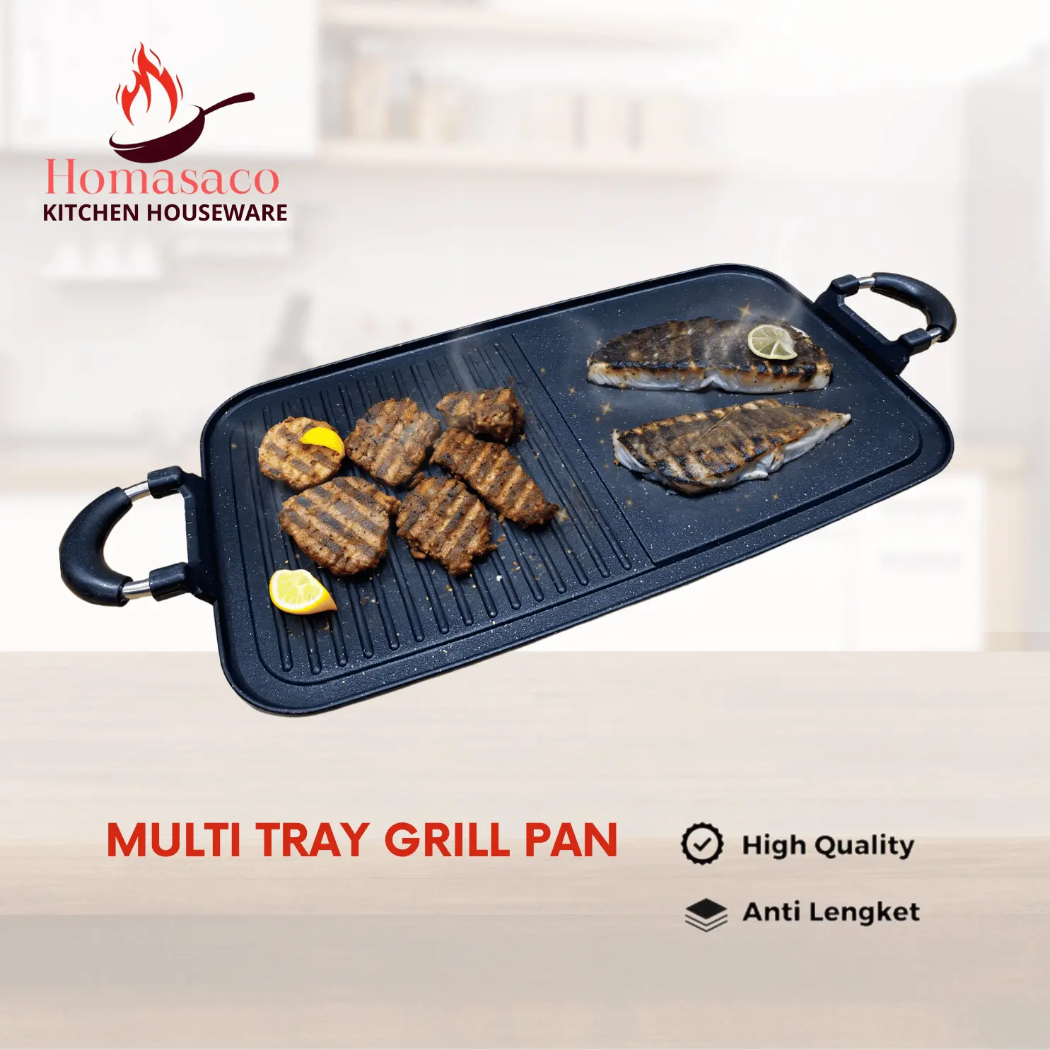 HOMASACO Grill Pan Ukuran Jumbo Panggangan BBQ Ikan Daging