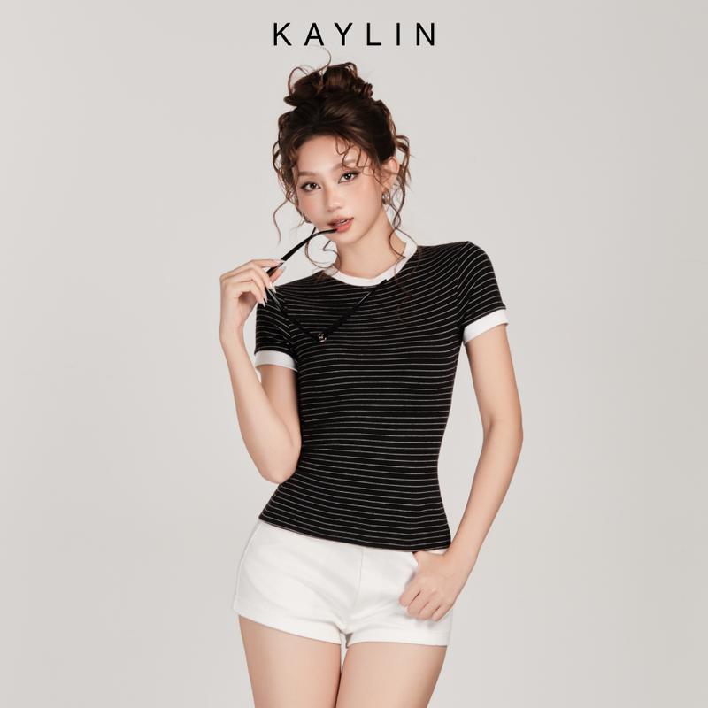 Áo thun nữ KAYLIN form basic dáng ôm phối sọc chất cotton co giãn phong cách thoải mái cá tính hè - N2481 Women Shirt