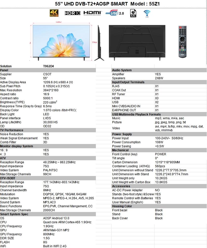 Product Introduction of SG 32/43/55" Smart TV 1080P Slim Flat-Screen LED TV HD LED TV With Bracket Android 12.0 smarttv 6