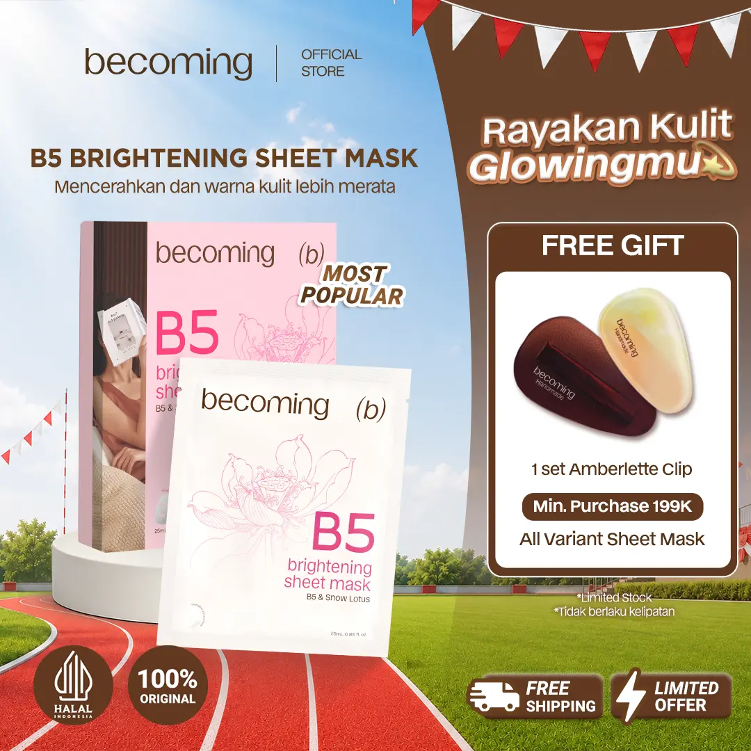[MASKER TERLARIS] becoming B5 Brightening Sheet Mask 25ml with Panthenol | Masker Wajah Mencerahkan | Face Mask | Mencerahkan dan Membuat Kulit Bercahaya | Cairan Essence | Facial Mask | Perawatan untuk Melembutkan Wajah | Glowing | Whitening | Ekstrak