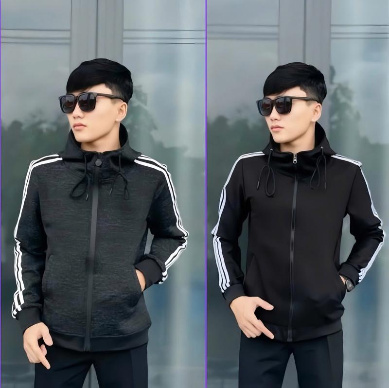 Áo Khoác Nam A-D Chữ Thêu Phối Sọc Tay Có Nón Cao Cấp Hàng Đẹp