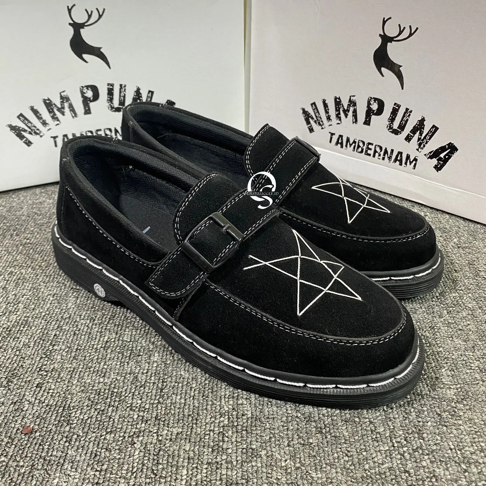 Sepatu Formal Casual Loafers Star Kulit Suede Hitam Pria | Sepatu Loafers Suede Pria