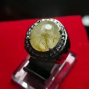 batu kecubung serat emas ring alpaka size 9