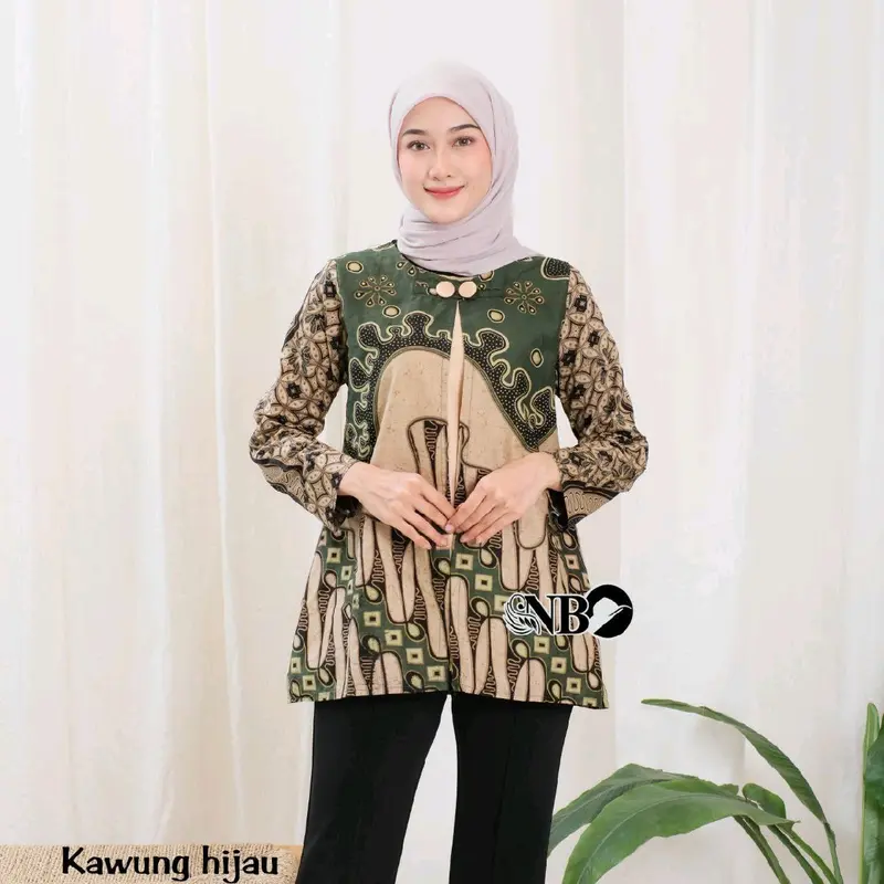 Bolero warna hijau lime dan sage atasan batik wanita modern 1
