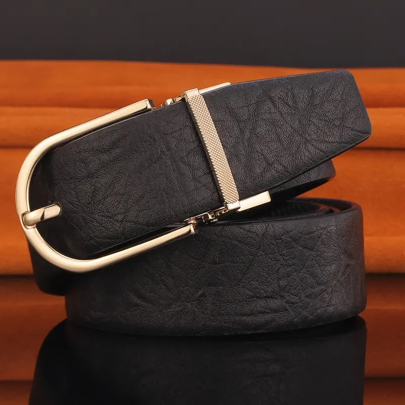 Thắt Lưng Nam, Thời Trang Cổ Điển, Da Full Grain, Khóa Ghim Rộng 3,3cm, Thiết Kế Chất Lượng Cao, Đen Trang Trọng, Thích Hợp Cho Trang Phục Trang Trọng