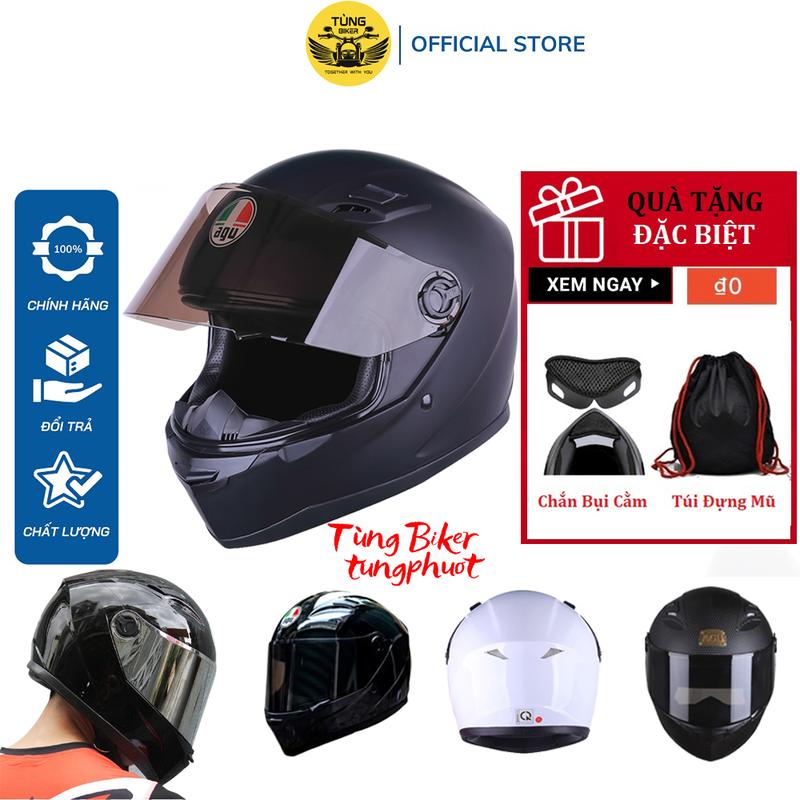  Mũ Bảo Hiểm Fullface AGU Mẫu Trơn - BH Chính Hãng 12 Tháng  Tặng Miếng Chắn Cằm + Túi + Tem Biển Số  Helmet 