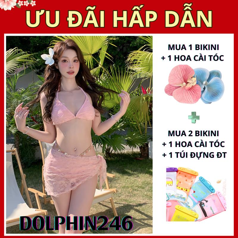  Set Bikini 2 mảnh hoa tiết hoa dập phối ren dây đá bling xinh xắn phong cách ngọt ngào quyến rũ 2576 30123 F-8 