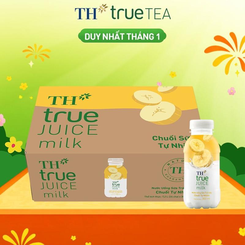 Thùng 24 chai nước uống sữa trái cây TH true JUICE milk vị chuối tự nhiên 300 ml 300 ml x 24