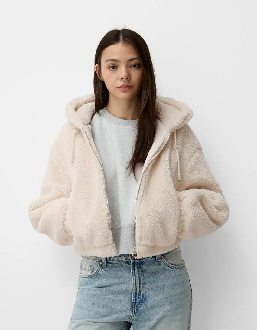 hooded jaket bulu sherfa hangat tebal wanita Lembut