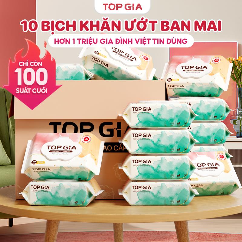 [HÀNG CAO CẤP - TOPGIA] Thùng 10 Bịch Khăn ướt cao cấp Top Gia không cồn không parabens cao cấp sử dụng cho cả gia đình khăn giấy khăn ăn tiện lợi (KU)