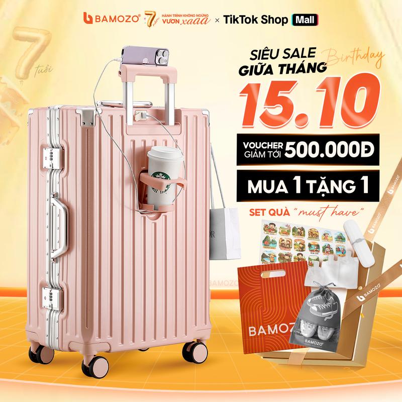 [MUA 1 TẶNG 1] Vali Du Lịch Bamozo Khung Nhôm 9066 Cao Cấp Nhựa Pc Nguyên Khối Chống Va Đập Size 20/24 4 Bánh Xoay 360 Độ Khóa Số Bảo Mật  - Phù Hợp Đi Du Lịch, Kí Gửi Nam Nữ _9066