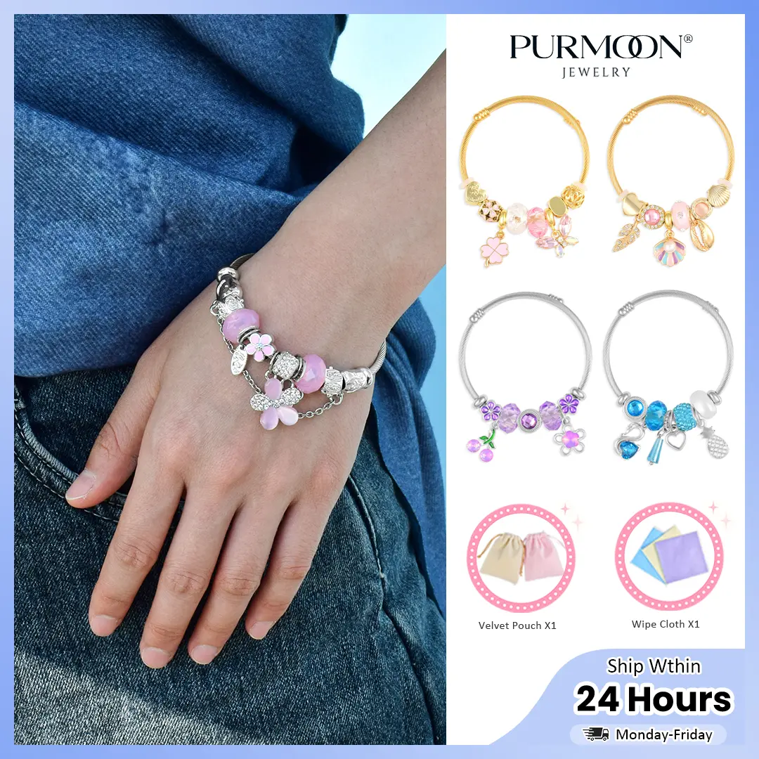 Purmoon Lucky Charm Handmade Adjustable Bracelet For Girls Gifts For Her B119 B120 B121 B122 B123 B124