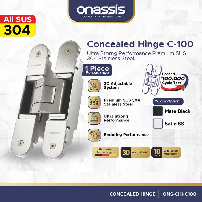 Promo Onassis Engsel Tanam Concealed Hinge C-100 Tahan Beban 125kg, 3D ...