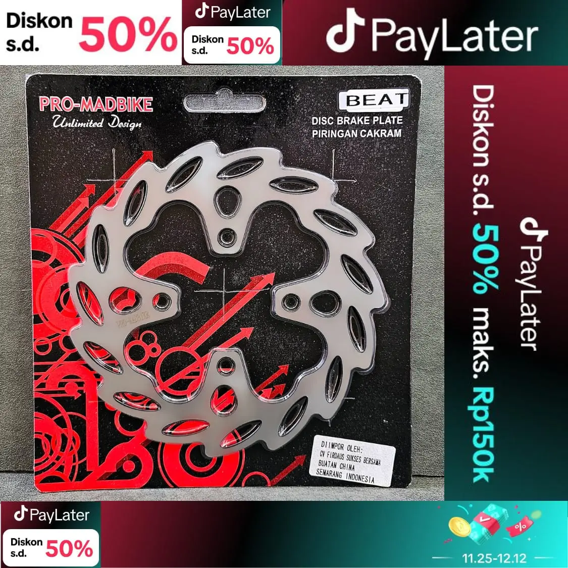 Disc cakram standar gerigi Beat / Vario / scoopy / spacy Honda universal 4 lubang Piringan standar beat 190mm ASLI PRO-MADBIKE  Motorcycle
