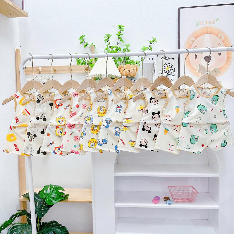 [ Deal Xả Kho Siêu Sốc ] Combo 10 Bộ Quần Áo ( 5 Bộ Cộc + 5 Bộ Ba Lỗ ) Chất Tăm Cho Bé Trai , Bé Gái từ 5kg-16kg