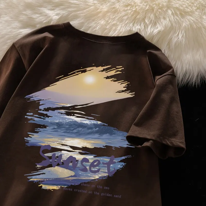 A1217 T-shirt Lengan Pendek Baju Kaos Oversize Wanita Baju |kaus wanita korea Baju Atasan Wanita Terbaru Pencetakan Sunset Cotton 5