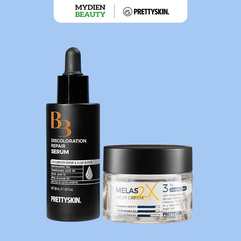Combo 2sp Serum B3 Kem Melas 2X Ban Đêm Prettyskin Hỗ Trợ Nám Da Tàn Nhang Hỗ Trợ Trắng Da Phục Hồi Da