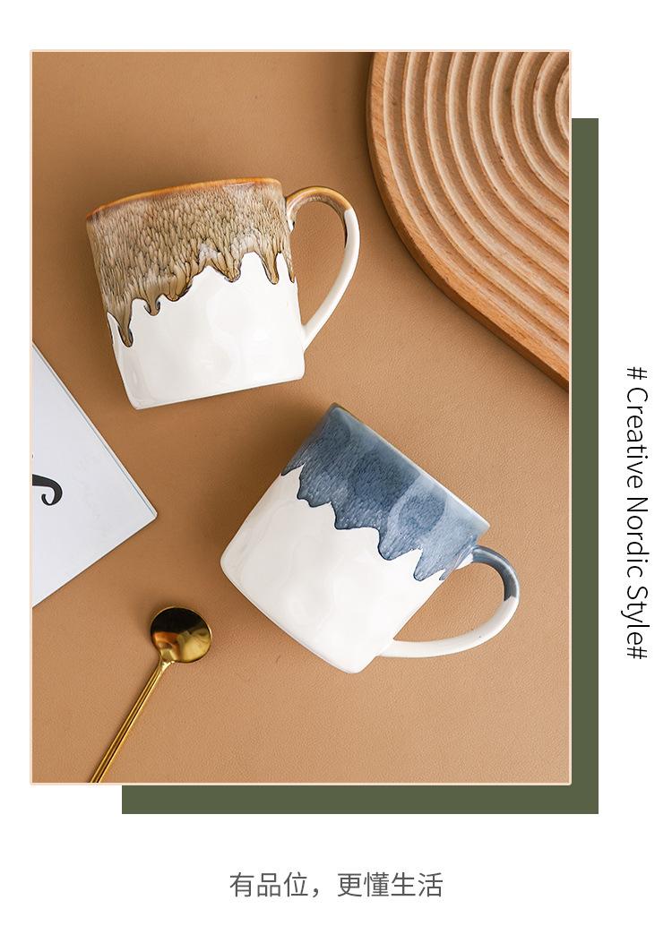 Product Introduction of Ceramic kiln mug High appearance level Household water cup Breakfast cup ins large capacity office afternoon teacup with hand gift drinkware reusable washable andwear-resistant 9