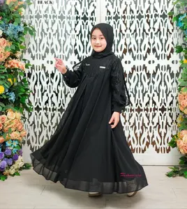 Inara Kids Set Khimar Gamis Anak Perempuan Usia 3-14 Tahun Baju Ceruty Full Puring Variasi Payet Mutiara Zipper Depan
