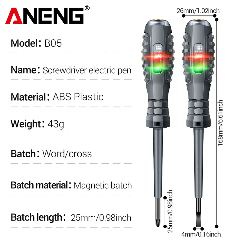 ANENG Obeng Tespen Tester Pen With Duel LED indicator Plus Cross - B05 6