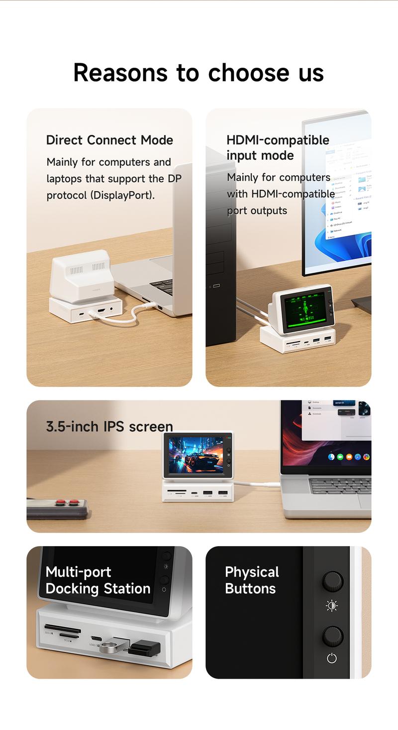 Product Introduction of 【ONE2WORLD SELECTION】HAGIBIS X86 Mini Monitor 8-in-1 USB-C Docking Station	, White 8
