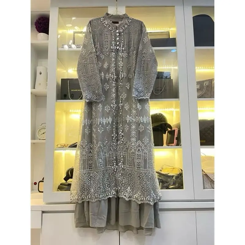 Gamis brokat terbaru 2025 mewah kekinian / gamis lebaran 2025 model gamis terbaru / gamis pesta mewah elegan / gamis kondangan mewah terbaru 3