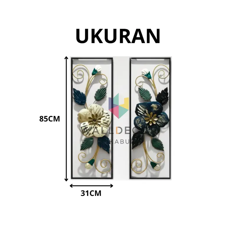 Walldecor Sukabumi Set Hiasan Dinding Aesthetic 85x31 Frame Metal Black Dekorasi Gantung Daun Bunga 3