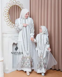 Keyra Dress Series by Nayara fashion - Gamis Couple Ibu Anak Motif Sultan Bahan Sabrina Anti UV Mix Ceruty Polos dan Tille Polos Dress Sarimbit Lebaran Terbaru 2026