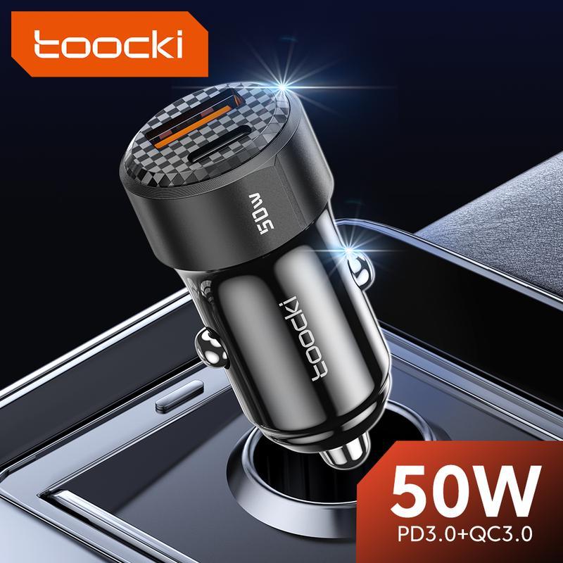 Bộ sạc ô tô, Toocki, Sạc nhanh 3.0 PD, Sạc nhanh, Type C, 60W / 50W, Thích hợp cho iPhone 15, 14, 13, 12 và Samsung S22, S23 Ultra, Bộ sạc điện thoại trên ô tô 6