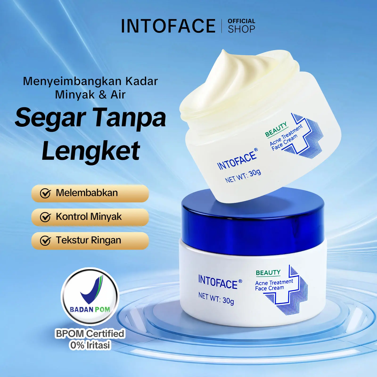 INTOFACE Acne Cream Face– Krim Jerawat Ampuh | Jerawat Cepat Kempes, Minyak Berkurang & Kulit Lebih Bersih