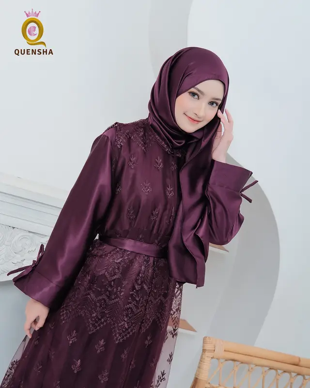 Baju Kondangan Simple Elegan Set Outer Brukat Burgundy Premium Raissa Burgundy Dress Pesta Mewah Murah Gamis Kondangan Coklat Mahogany Set Kerudung 3