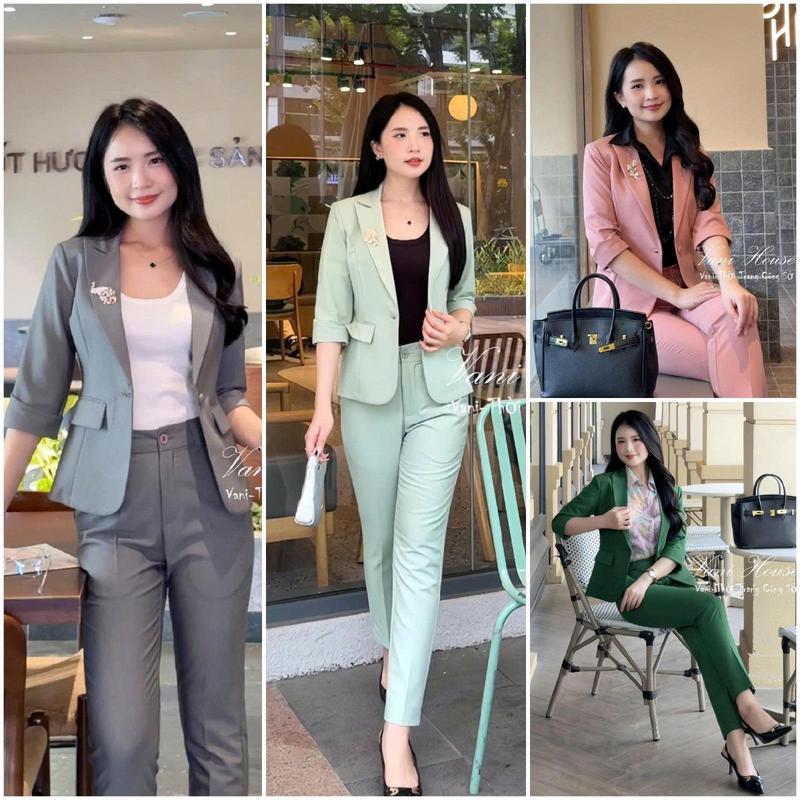 TJ62A Set nguyên bộ quần dài Áo Vest nữ tay lỡ Women Top