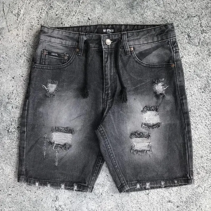 CELANA PENDEK JEANS SOBEK PRIA COWOK DEWASA WARNA HITAM SNOW SIZE 28 29 30 31 32 33 CELANA PENDEK DISTRO CELANA PENDEK KOREAN STYLE NindyAdja STORE Katun Panjang Denim