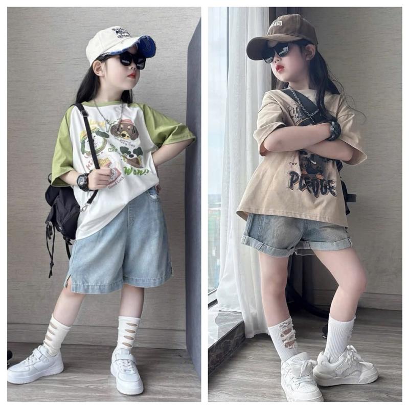  095-Đ&NKids -SÉT ÁO PHÔNG CỘC QUẦN JEAN BÉ GÁI MÙA HÈ CAO CẤP 