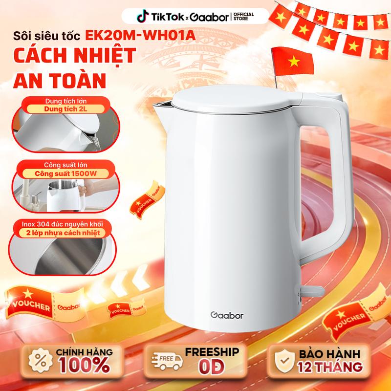 GAABOR x Hương Giang | Bình đun nước siêu tốc Gaabor EK20M-WH01A dung tích 2 lít công suất 1500W Inox 304 thép không rỉ vỏ nhựa chịu nhiệt cách nhiệt Đun Nước Ấm Siêu Tốc Đun Nước Ấm Siêu Tốc Bình Đun Nước Đun Siêu Tốc nhựa đun sôi nhanh ấm điện
