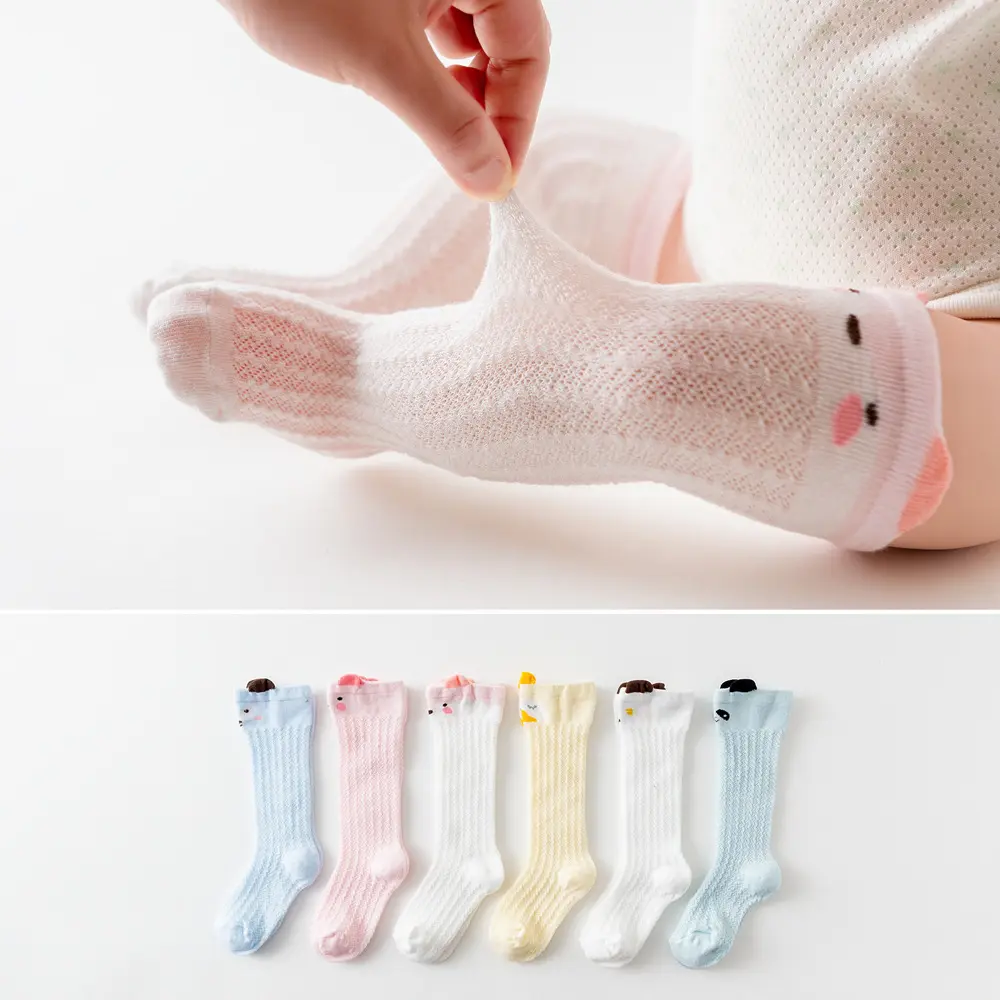 Color Mesh breathable baby socks Thigh-high socks Cartoon Casual Elastic Toddler Kids Socks