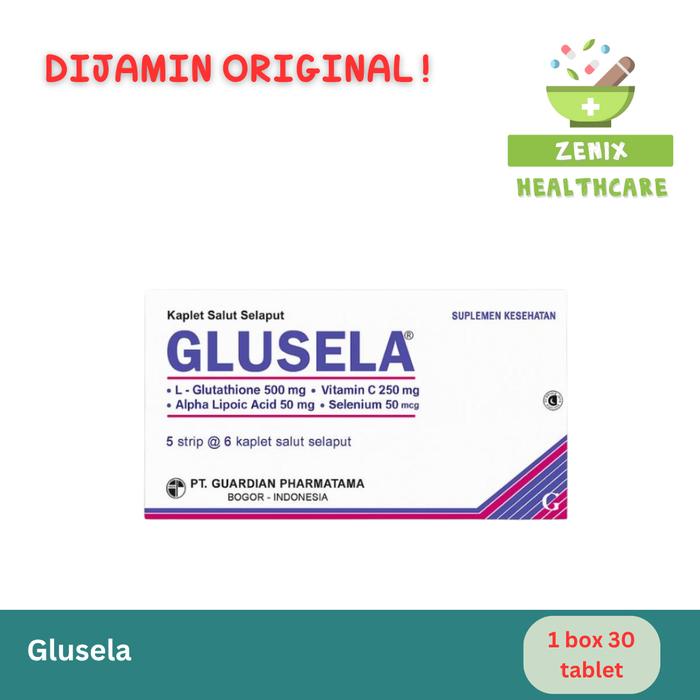 jual glutathione jepang Glusela – Suplemen Kulit Cerah, Sehat, dan Glowing - Glusela kaplet, 1  strip 6 kaplet di Zenix Healthcare