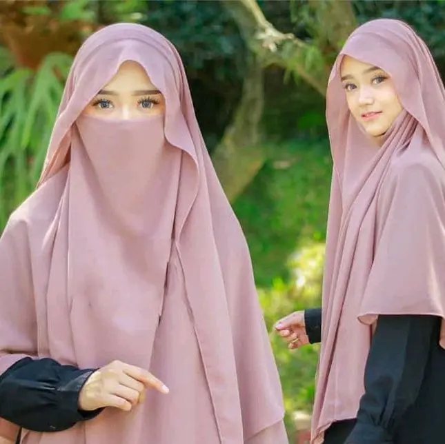 Jilbab Khimar Aisyah / Hijab Syari Jumbo French Khimar Niqab / Kerudung Cadar Masker Instan Ceruty Muslim
