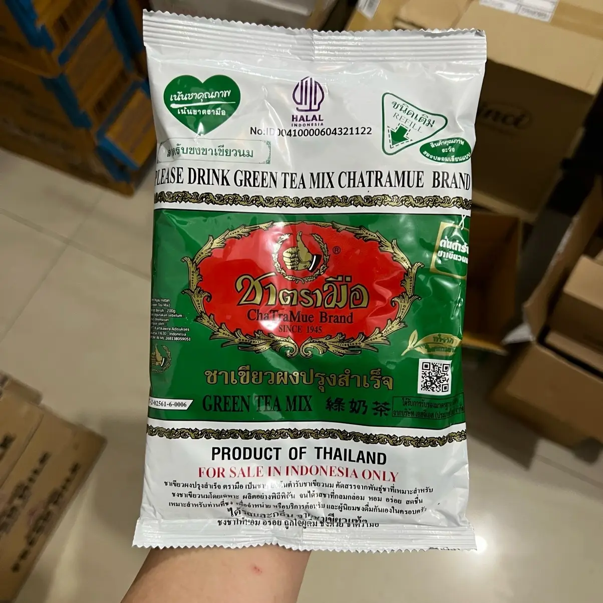 Chatramue Brand Thai Tea Greentea 200gr BPOM HALAL - Saring Bubuk untuk Air Panas atau Ice Tea