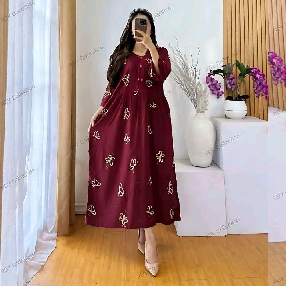 Daster Chibi Motif Kupu-kupu Terbaru Ukuran Jumbo LD 120 Bahan Rayon Lengan 3/4 Kekinian Dress Wanita Bumil & Busui Stylish
