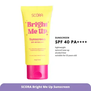 READY] SCORA Bright Me Up Sunscreen 40 gr 30gr Sunblock Mencerahkan Melindungi UV Menyerap Cepat Glowing Sepanjang Hari Extract Facial Wajah Acid Vitamin Kusam Berjerawat