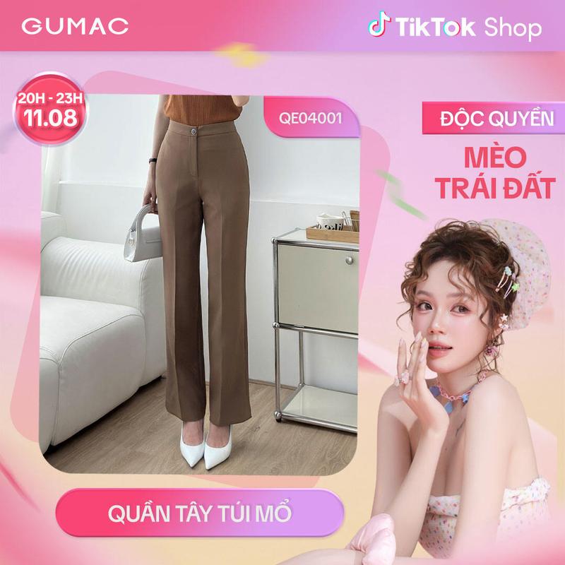 Quần tây nữ ống đứng nhiều màu đen - nâu - be - xám thiết kế lưng cao phối túi mổ thời trang GUMAC QE04001