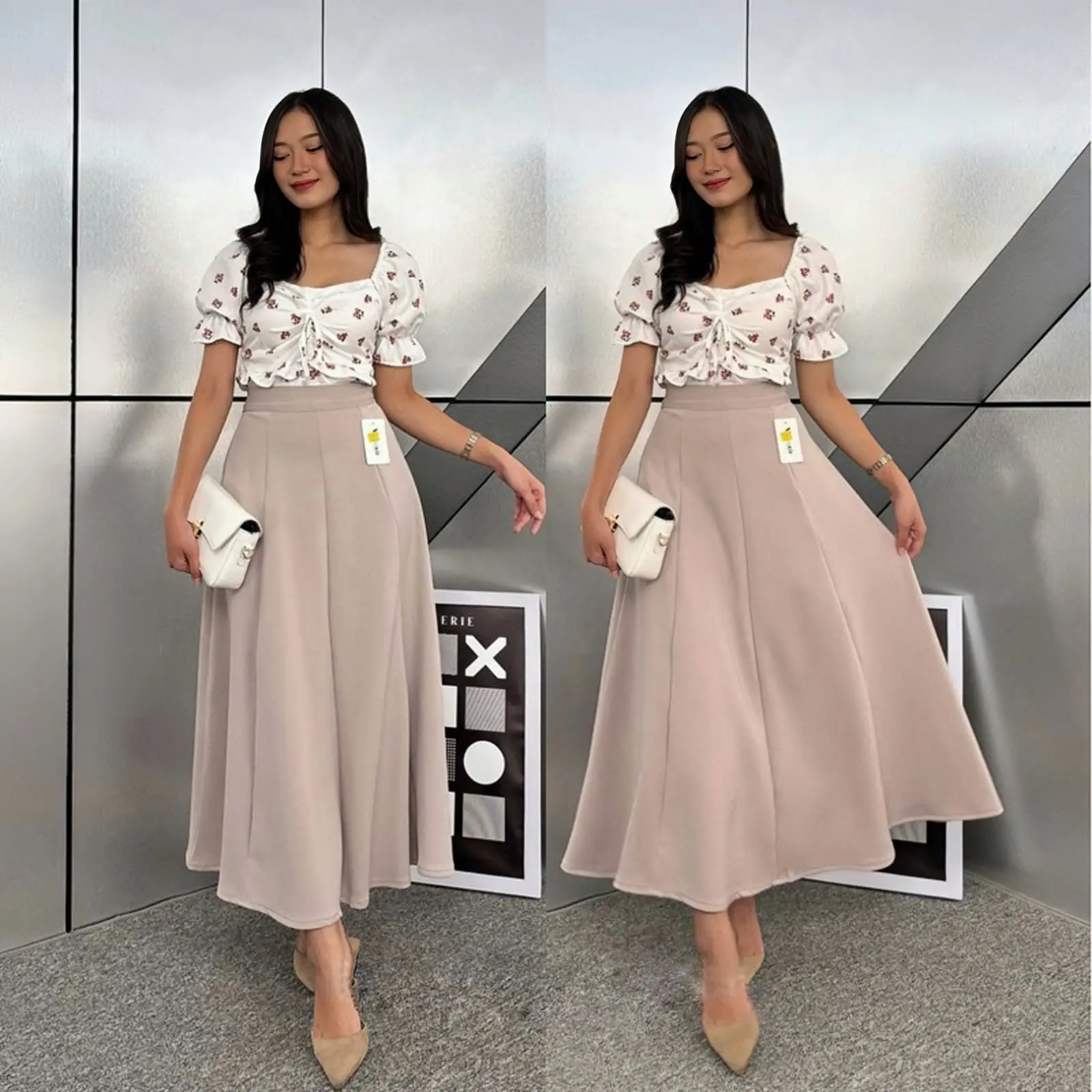 Audy Skirt - Korean Loose Maxi Skirt Rok Wanita Anti Kusut Polyester - Rok Flare Wanita - Rok Basic Polos - Maxi Skirt Rok Panjang Wanita