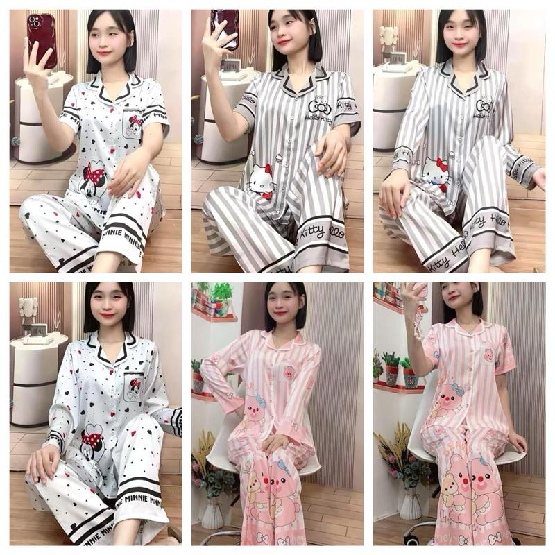  Bộ pyzama mặc nhà  chất vải lụa Latin cao cấp mềm mại in hình siêu sang  tay ngắn  tay dài   4 size :40-75 kg  - xưởng May Thanh Thảo Voi Nhung 