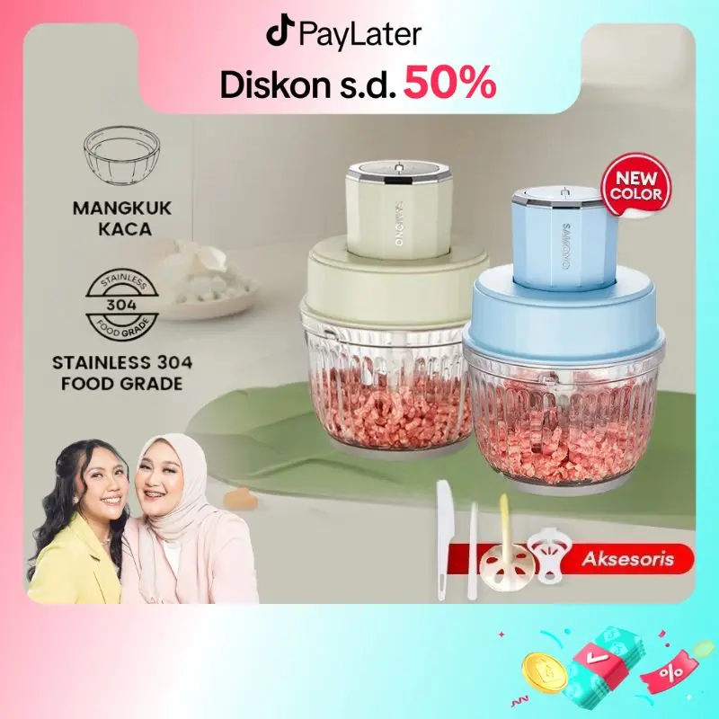 (Ekslusif Ischaindyofc) SAMONO 2.5 Liter Food Chopper Multifungsi Penggiling Daging Penghalus Makanan dan Bumbu Garansi 1 Tahun (SW-CG350) Pisau Stainless Wadah Mesin