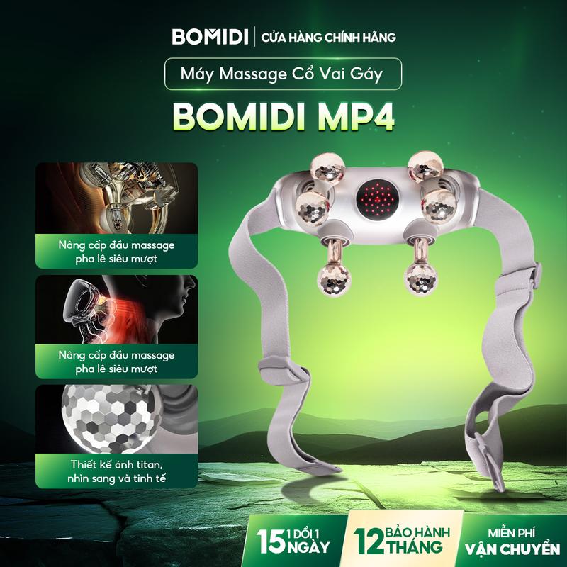 Máy massage cổ vai gáy BOMIDI MP4 phiên bản cao cấp, Đầu bi lăn massage êm ái, hiệu ứng ánh kim sang trọng, 2 mức nhiệt, 4 mức lực massage, Quà tặng sinh nhật, Ngày của Mẹ cho người thân, bạn trai/bạn gái – Dùng cho cổ vai gáy, lưng và eo