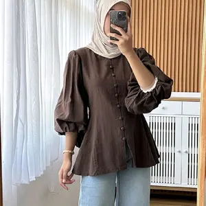 Atasan Blouse Polos Polo Linen Shirt Wanita Kemeja Kerja Formal Body Fit Nyaman Standar Basic Casual Lengan Panjang dengan Desain Elegan
